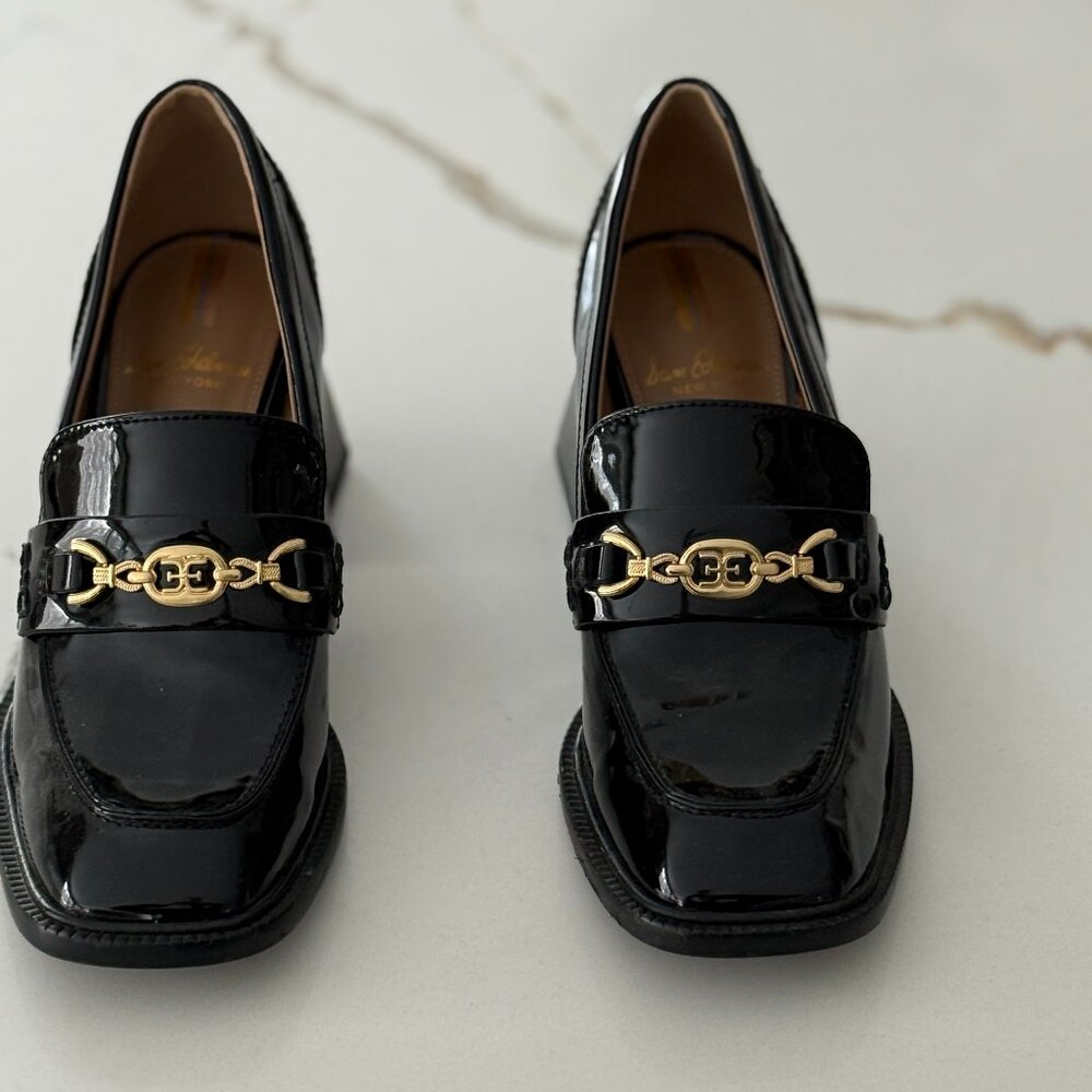 Sam Edelman Block Heel Black Patten Loafer - Picture 2 of 5